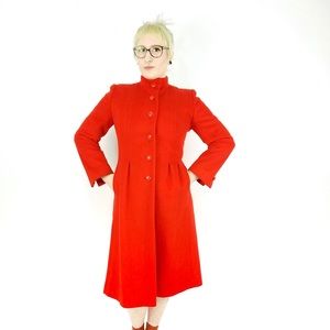 60s Vintage Red Wool Princess Coat Long Winter